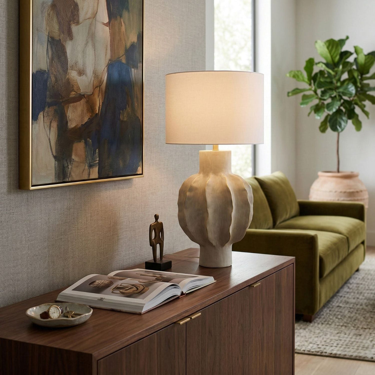 Modern European furniture - Gray Scuptured Accent Table Lamp - www.oroa.com