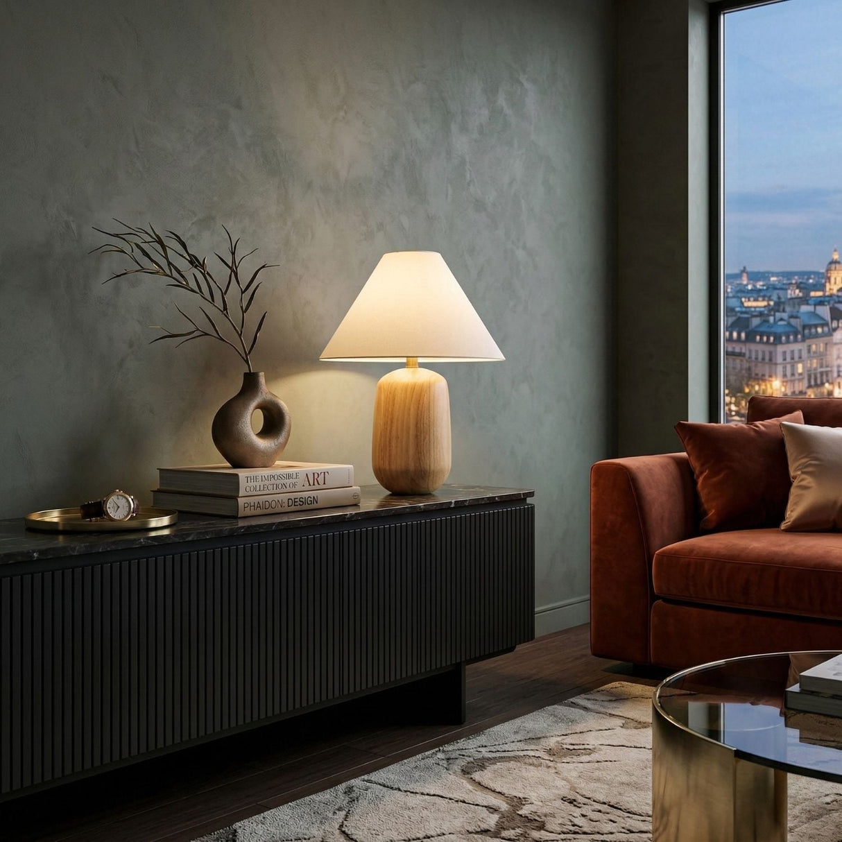 Modern European furniture - Beige Wood Veneer Table Lamp - www.oroa.com