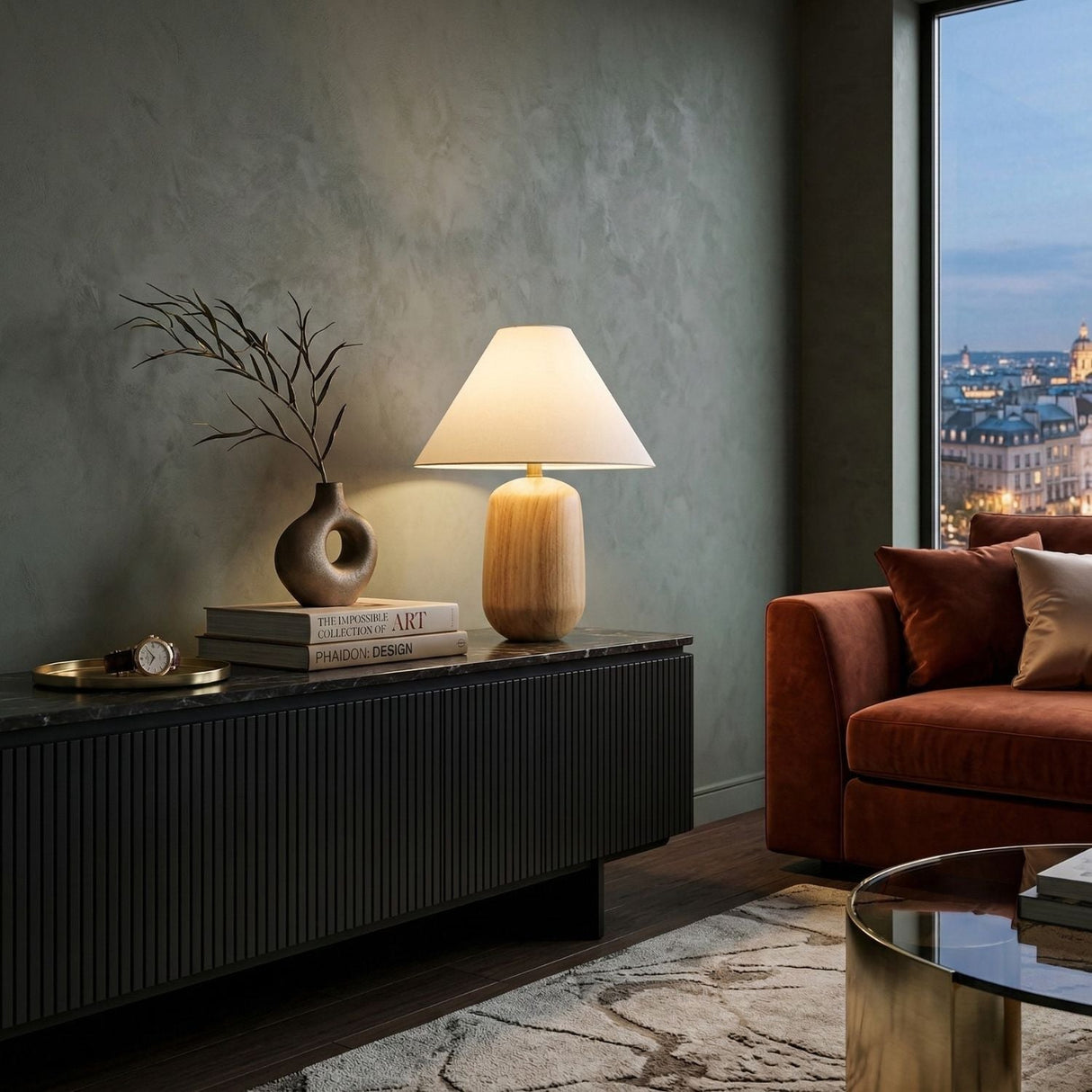 Modern European furniture - Beige Wood Veneer Table Lamp - www.oroa.com