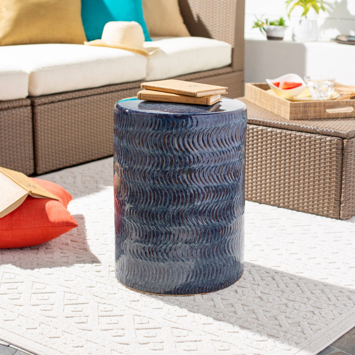 Modern European furniture - Blue Glazed Garden Stool - www.oroa.com