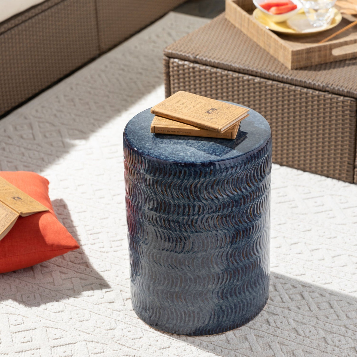 Modern European furniture - Blue Glazed Garden Stool - www.oroa.com