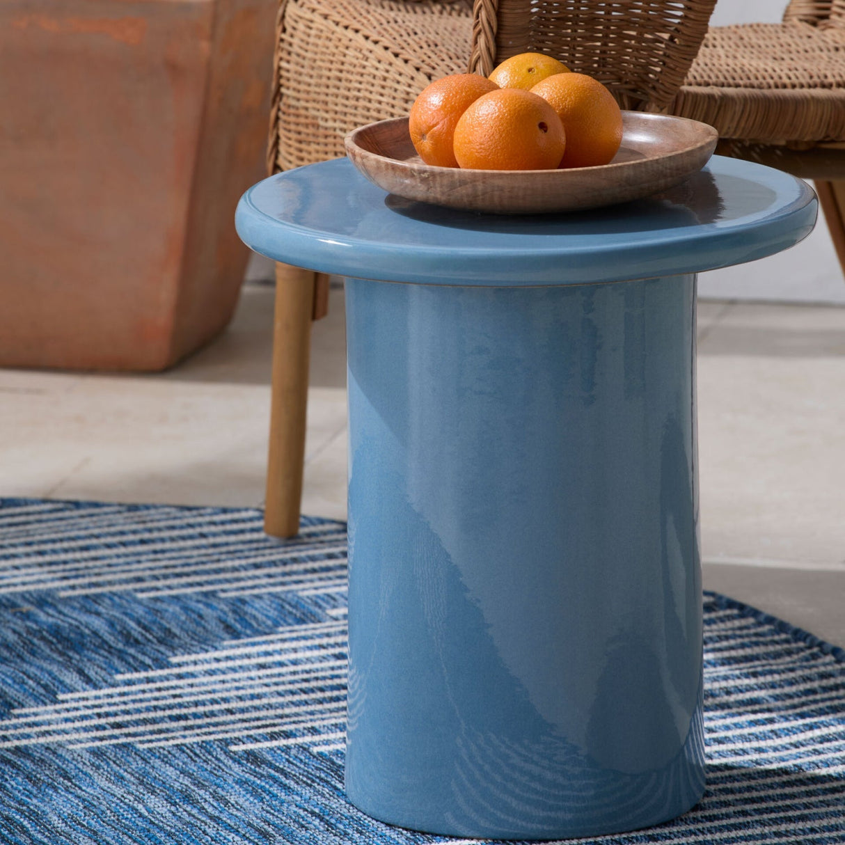 Modern European furniture - Blue Ceramic Outdoor Stool - www.oroa.com