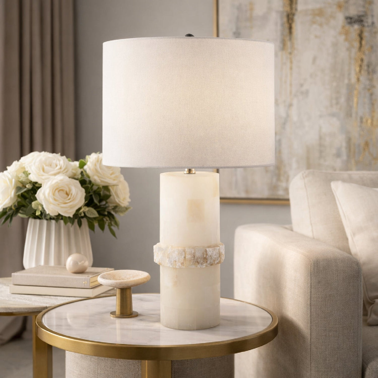 Modern European furniture - Cream Stone Accent Table Lamp - www.oroa.com
