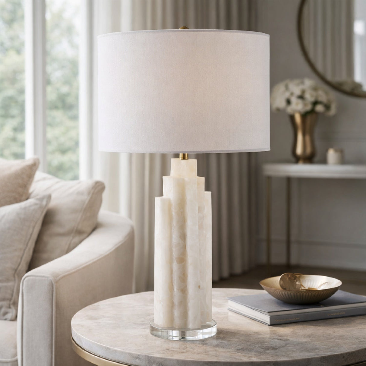 Modern European furniture - Burnished Cream Stone Table Lamp - www.oroa.com
