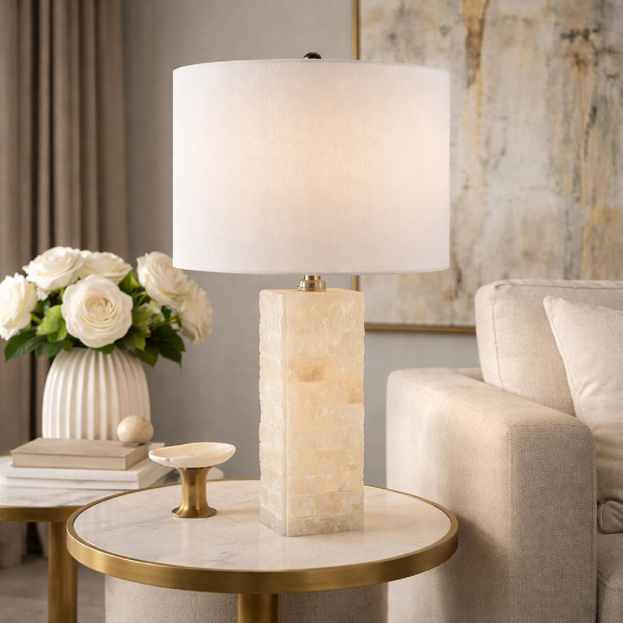 Modern European furniture - Cream Stone Accent Table Lamp - www.oroa.com