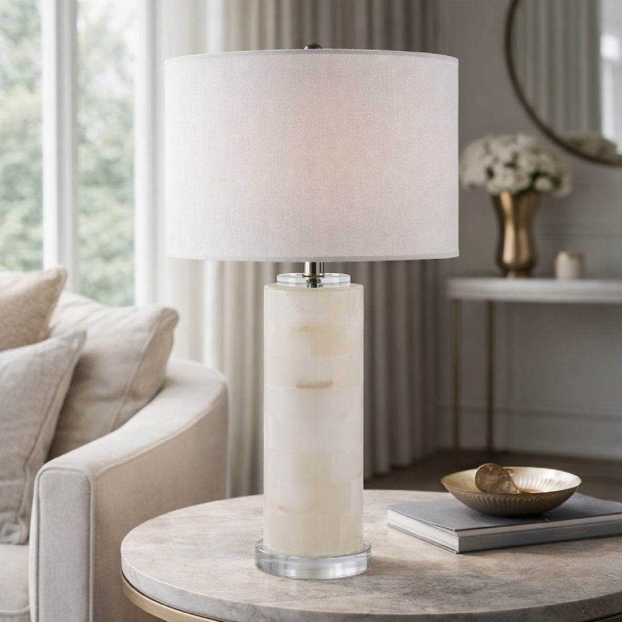 Modern European furniture - Burnished Cream Stone Table Lamp - www.oroa.com