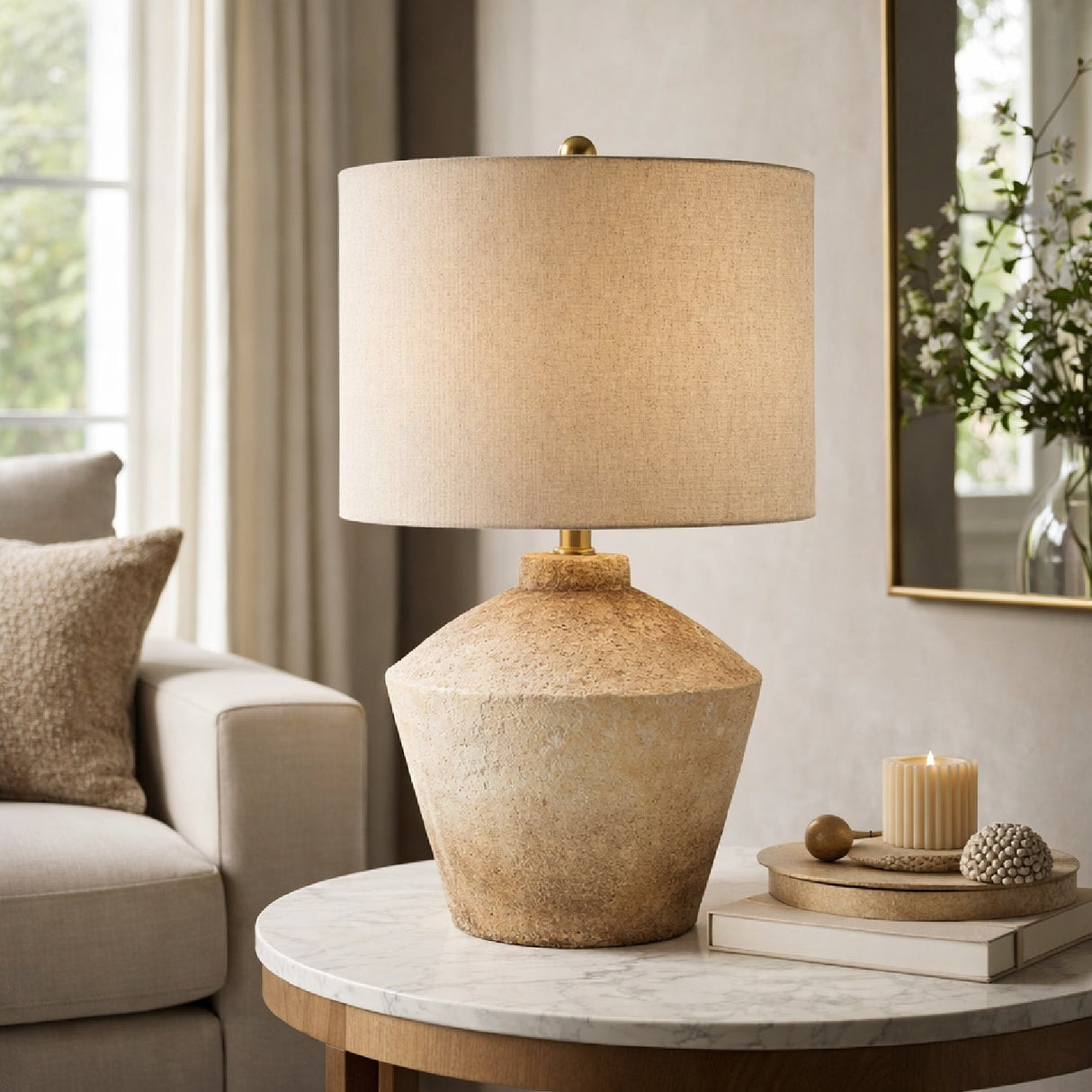 Modern European furniture - Ceramic Cream Linen Table Lamp - www.oroa.com