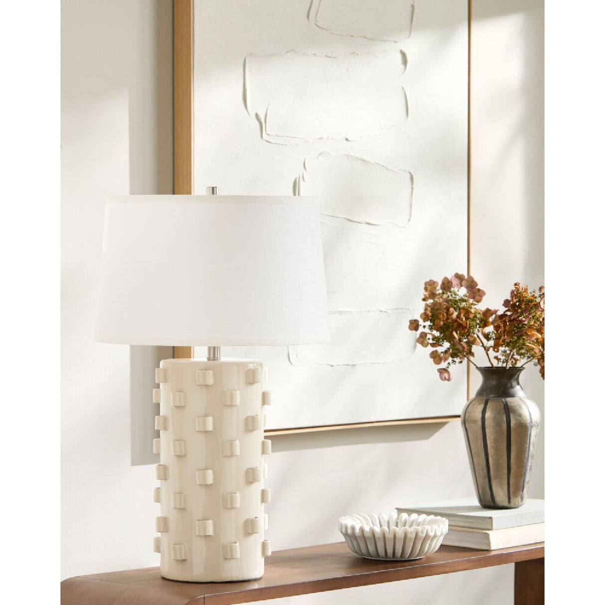 Modern European furniture - Cream Ceramic Embellished Table Lamp - www.oroa.com