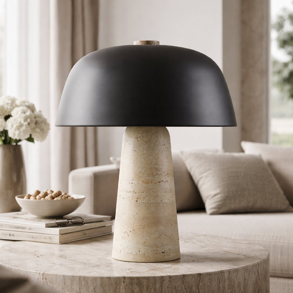 Modern European furniture - Metal Shade Travertine Table Lamp L - www.oroa.com