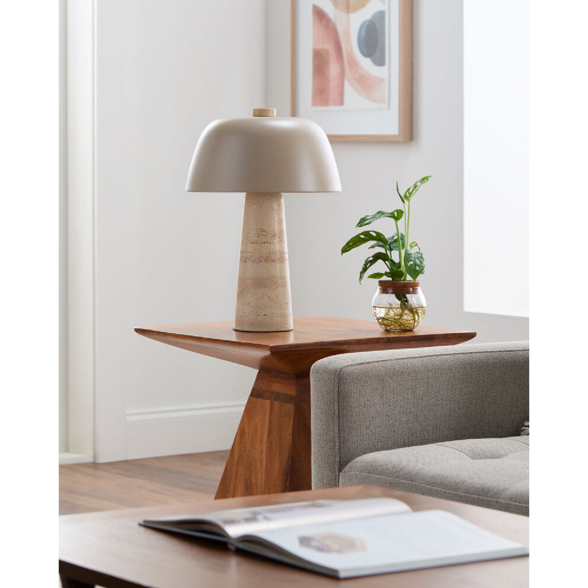 Metal Shade Travertine Table Lamp L | Oroa.com