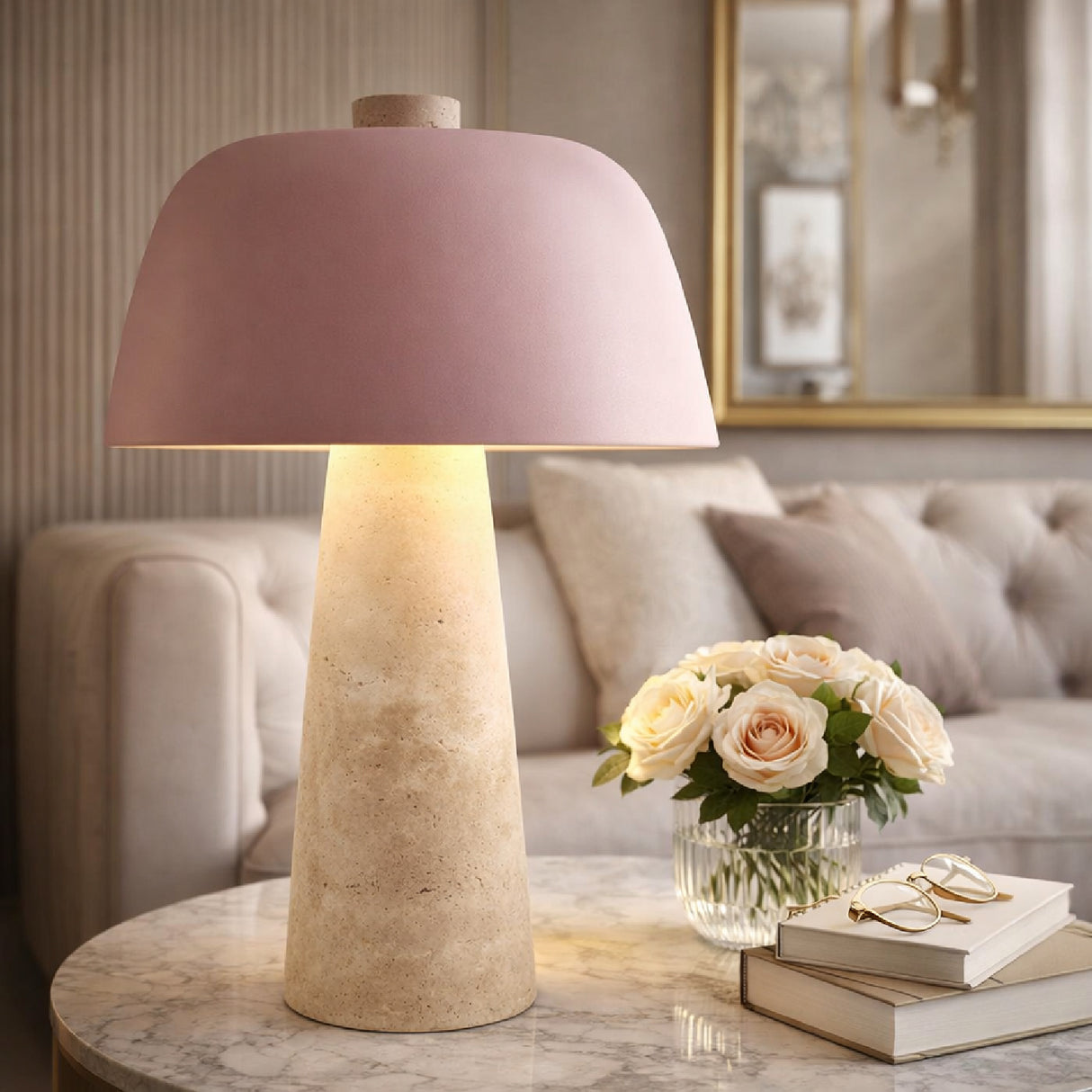 Modern European furniture - Metal Shade Travertine Table Lamp L - www.oroa.com