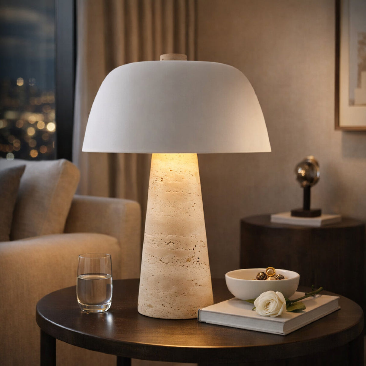 Modern European furniture - Metal Shade Travertine Table Lamp L - www.oroa.com