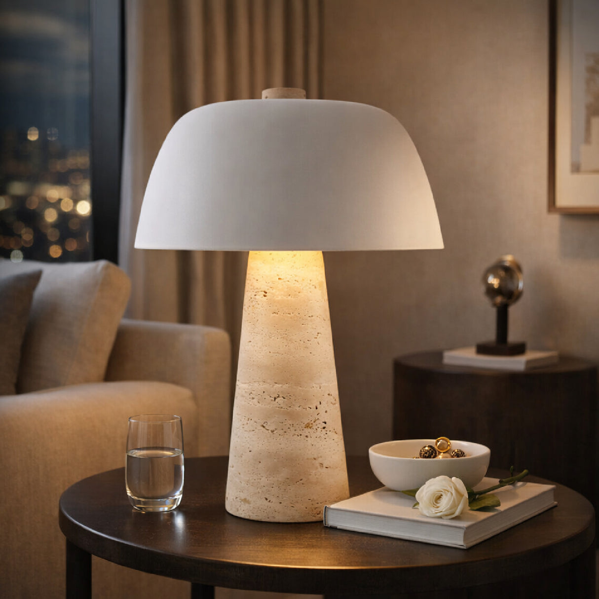 Modern European furniture - Metal Shade Travertine Table Lamp L - www.oroa.com