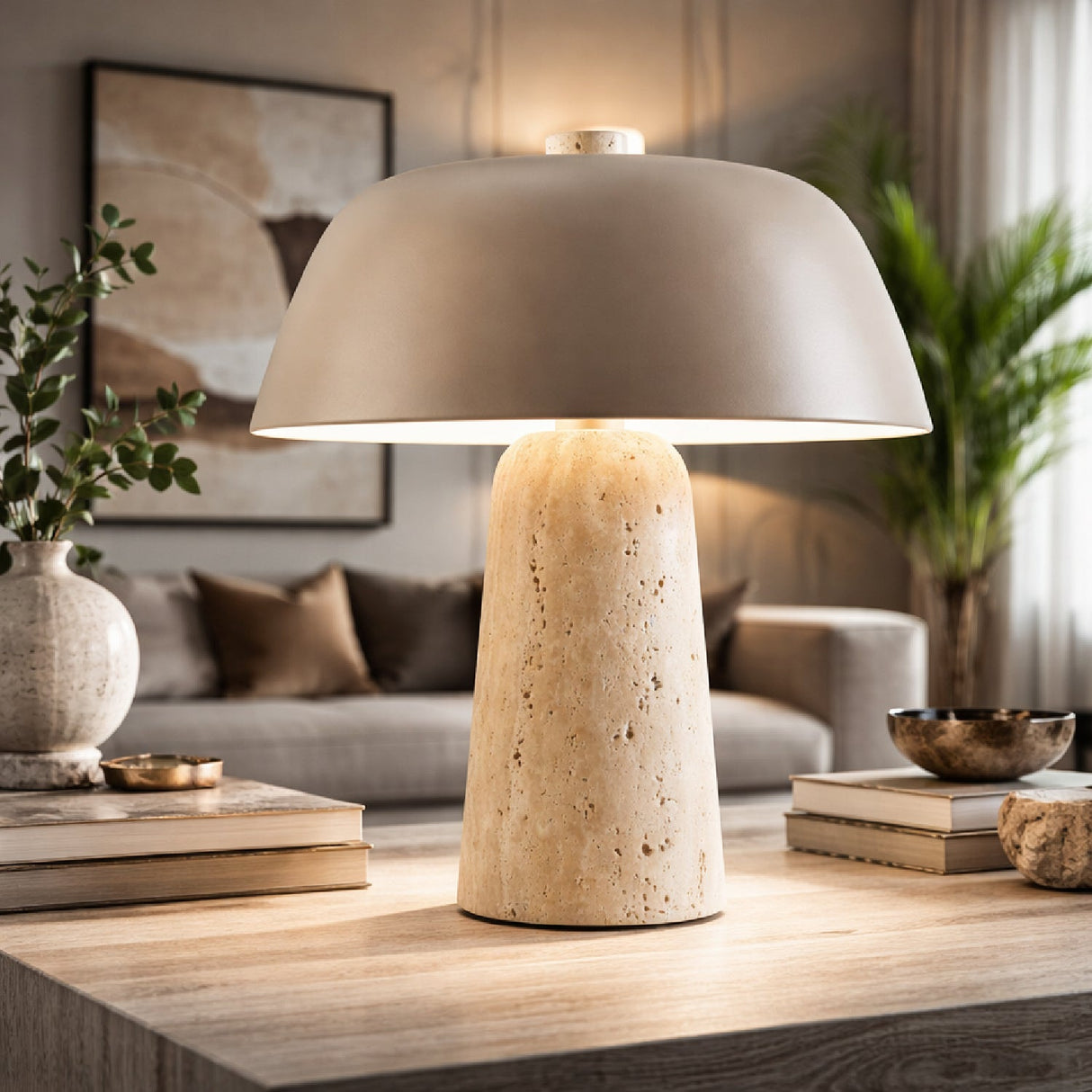 Modern European furniture - Metal Shade Travertine Table Lamp S - www.oroa.com
