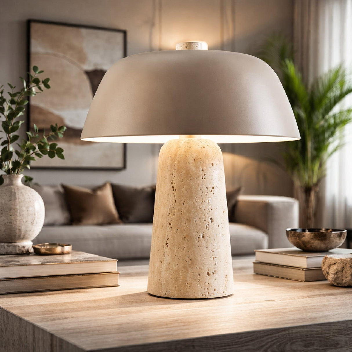 Modern European furniture - Metal Shade Travertine Table Lamp S - www.oroa.com