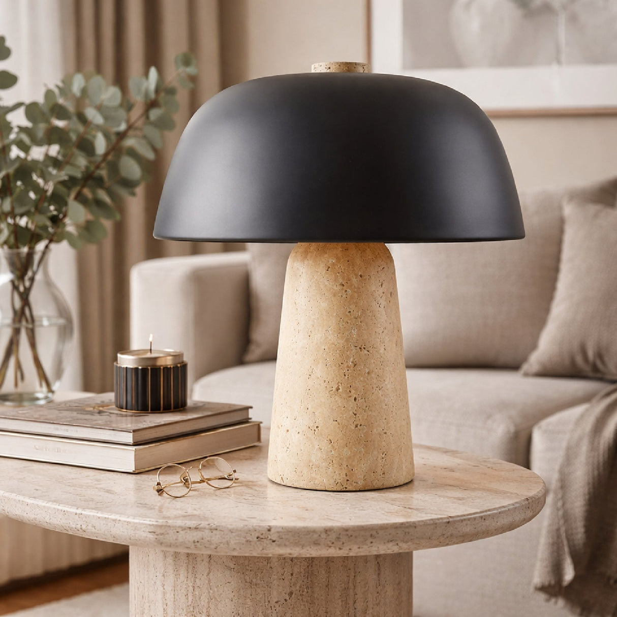 Modern European furniture - Metal Shade Travertine Table Lamp S - www.oroa.com
