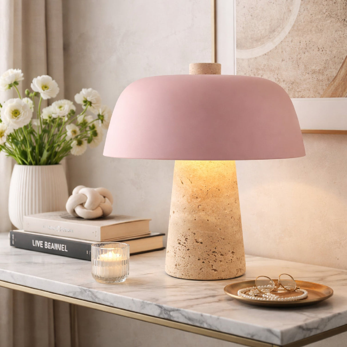Modern European furniture - Metal Shade Travertine Table Lamp S - www.oroa.com