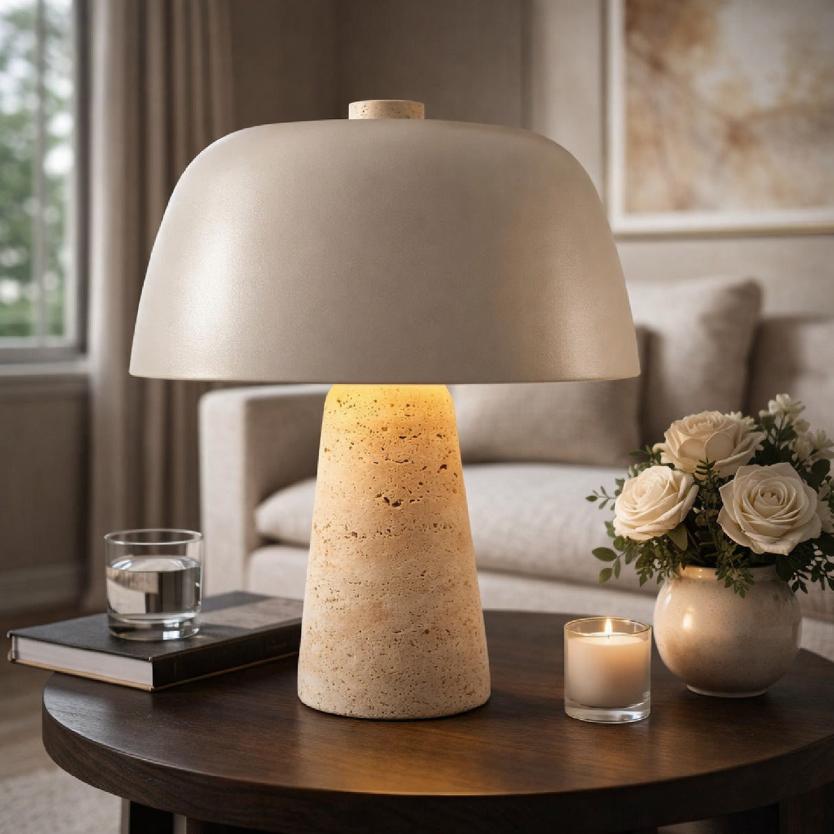 Modern European furniture - Metal Shade Travertine Table Lamp S - www.oroa.com