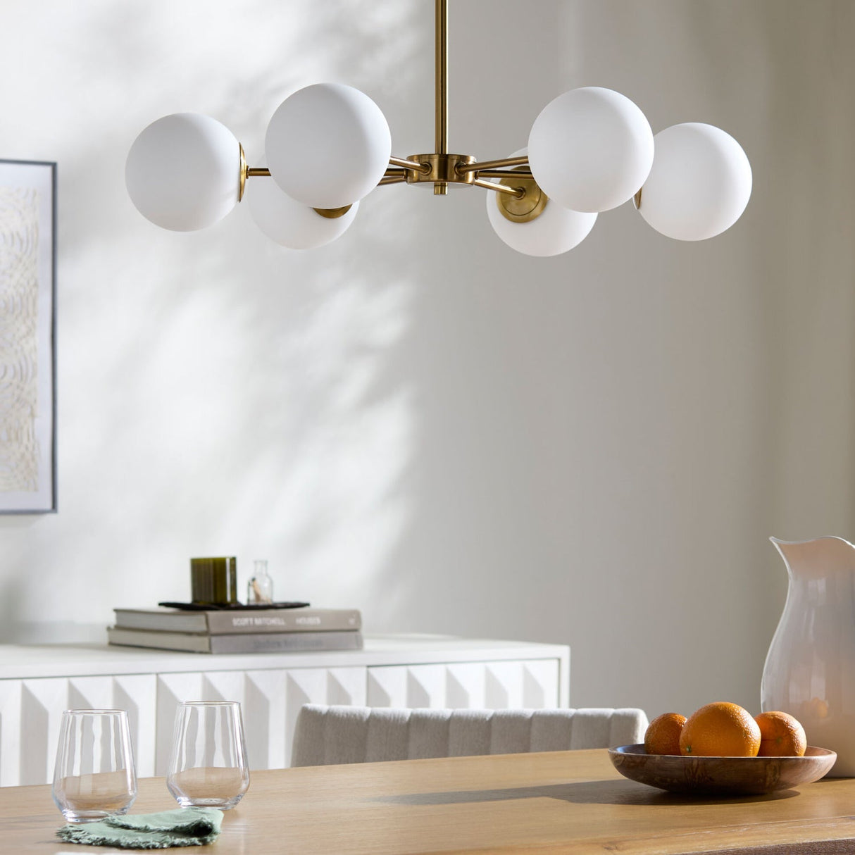 Modern European furniture - White Glass Orb 6-Light Chandelier - www.oroa.com