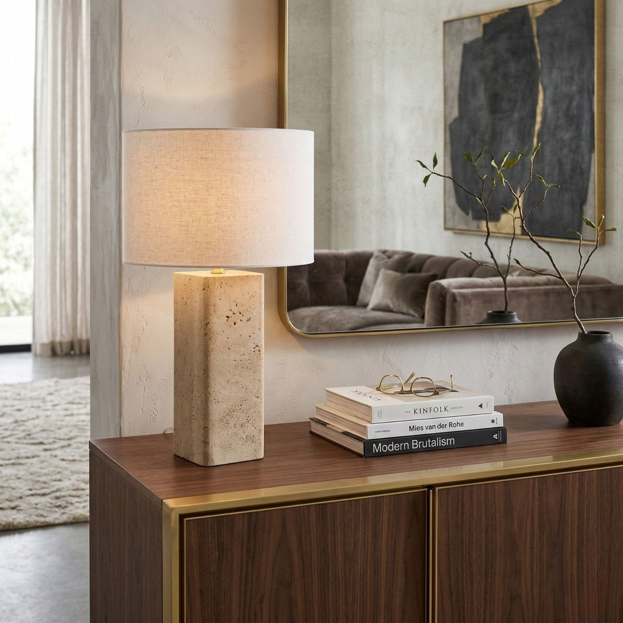 Modern European furniture - Burnished Beige Travertine Table Lamp - www.oroa.com
