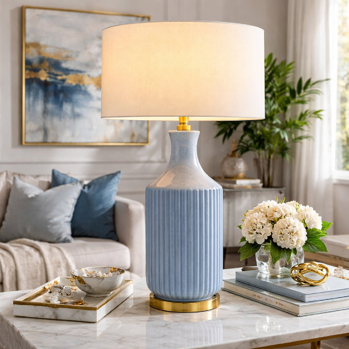 Modern European furniture - Fluted Glazed Ceramic Table Lamp - www.oroa.com