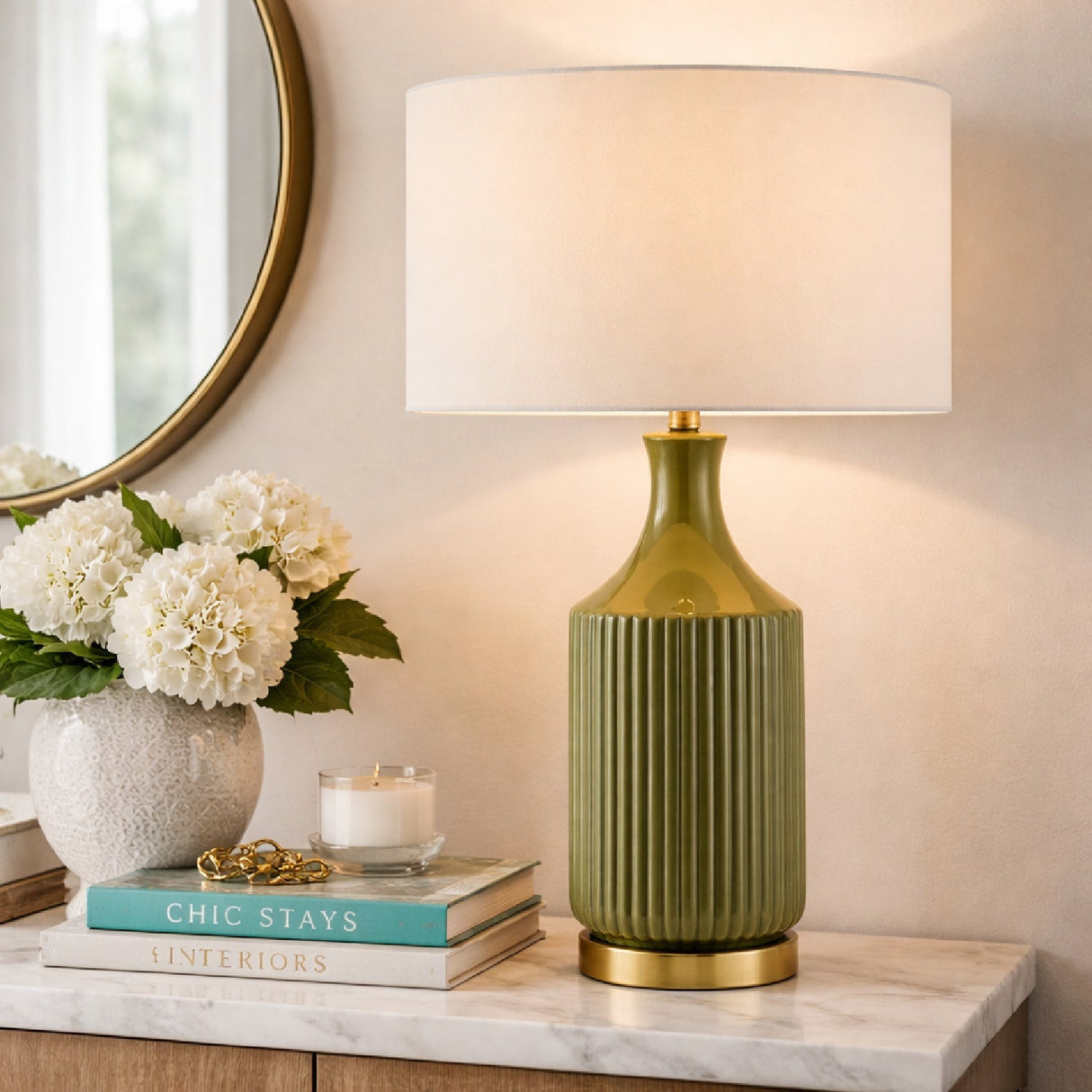 Modern European furniture - Fluted Glazed Ceramic Table Lamp - www.oroa.com