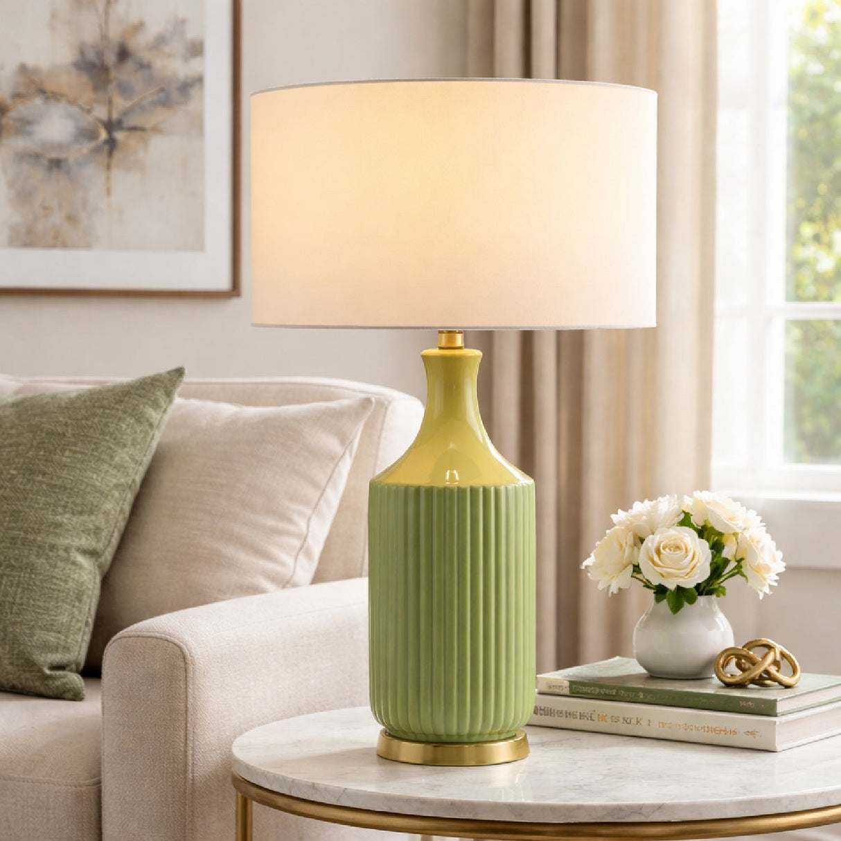 Modern European furniture - Fluted Glazed Ceramic Table Lamp - www.oroa.com