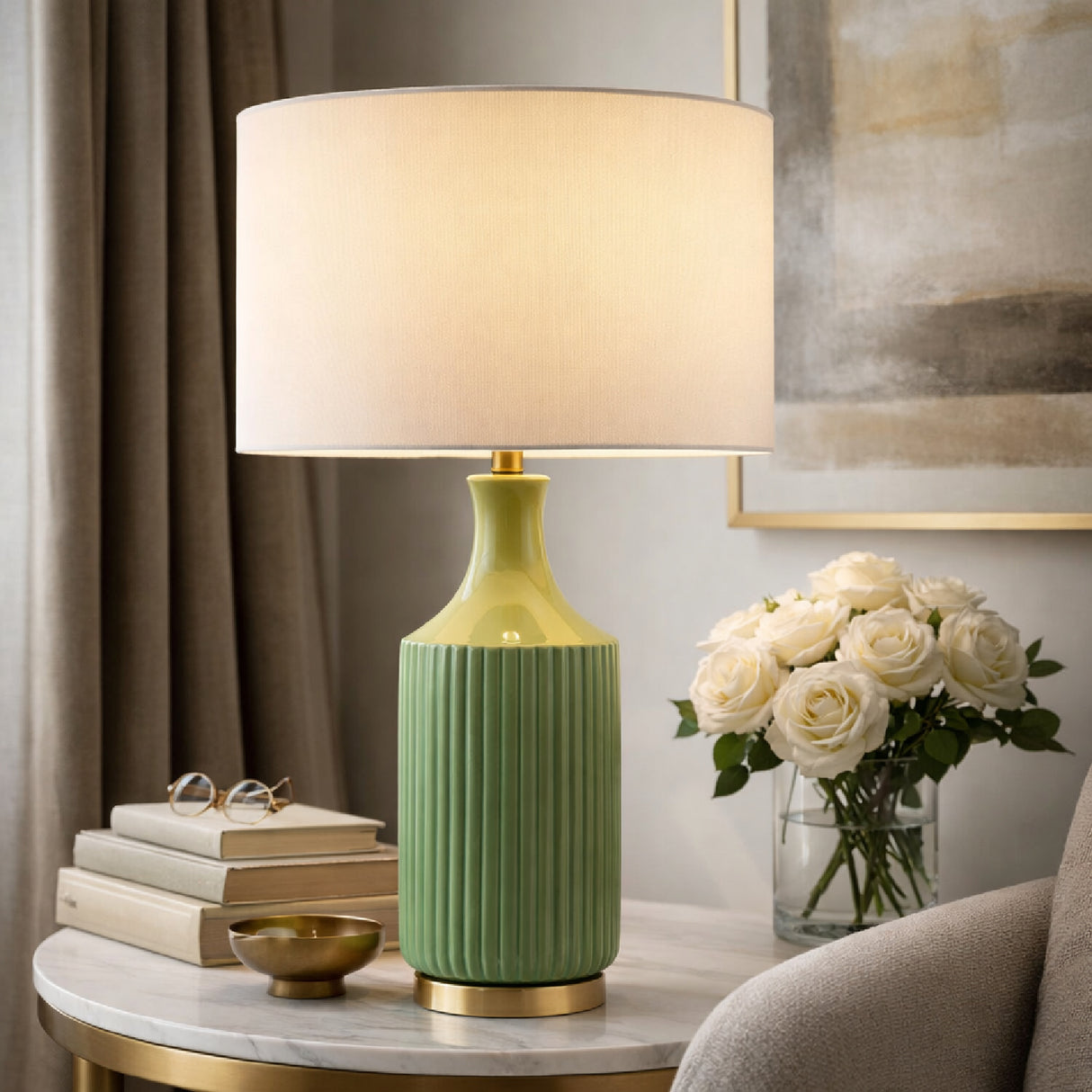 Modern European furniture - Fluted Glazed Ceramic Table Lamp - www.oroa.com