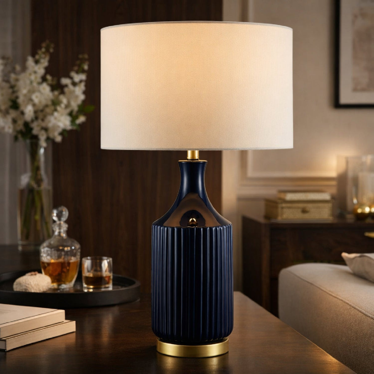 Modern European furniture - Fluted Glazed Ceramic Table Lamp - www.oroa.com