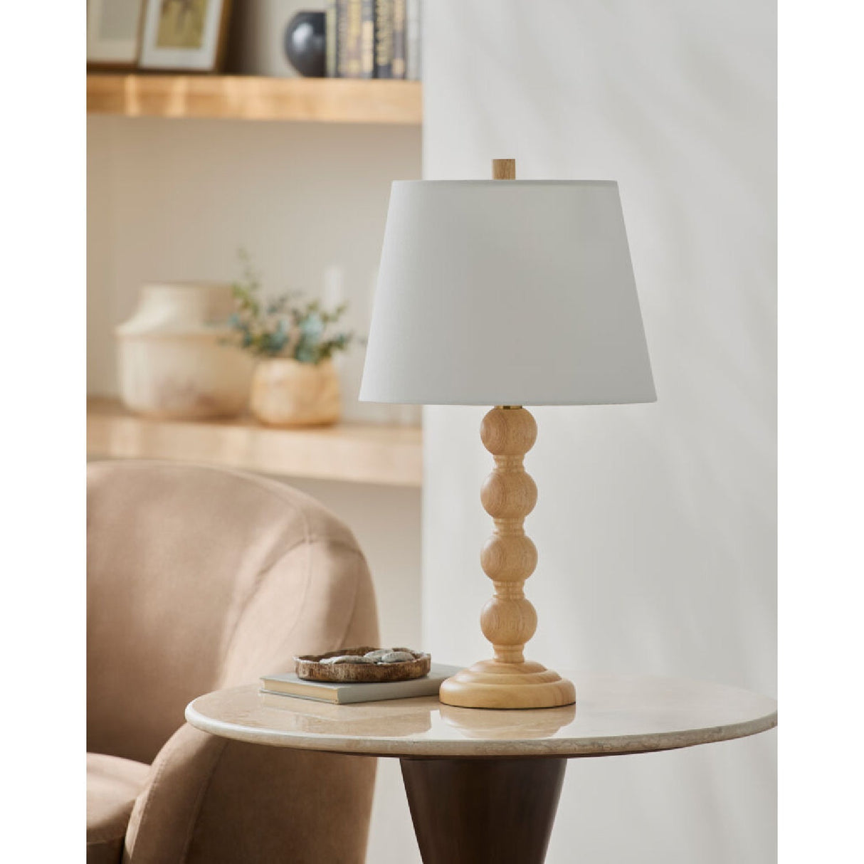 Modern European furniture - Rubberwood Beige Linen Table Lamp - www.oroa.com