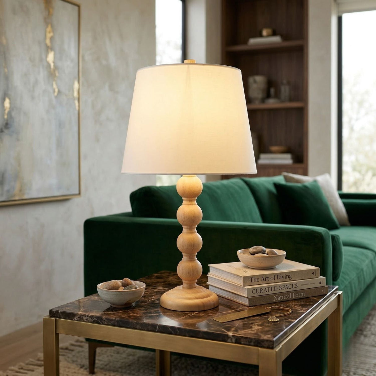 Modern European furniture - Rubberwood Beige Linen Table Lamp - www.oroa.com