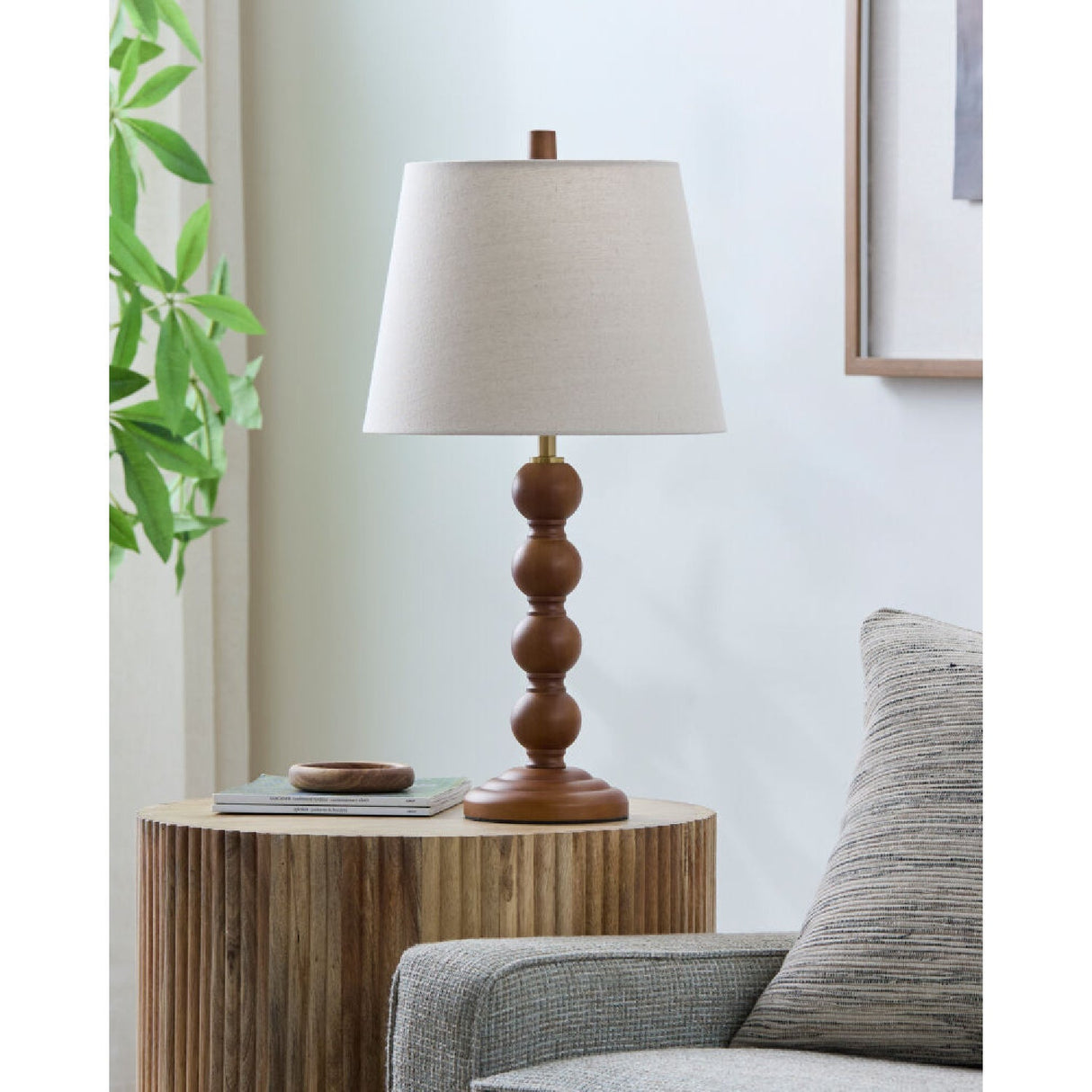 Modern European furniture - Rubberwood Beige Linen Table Lamp - www.oroa.com