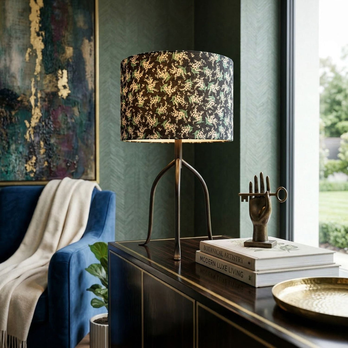 Modern European furniture - Floral Print Linen Table Lamp S - www.oroa.com