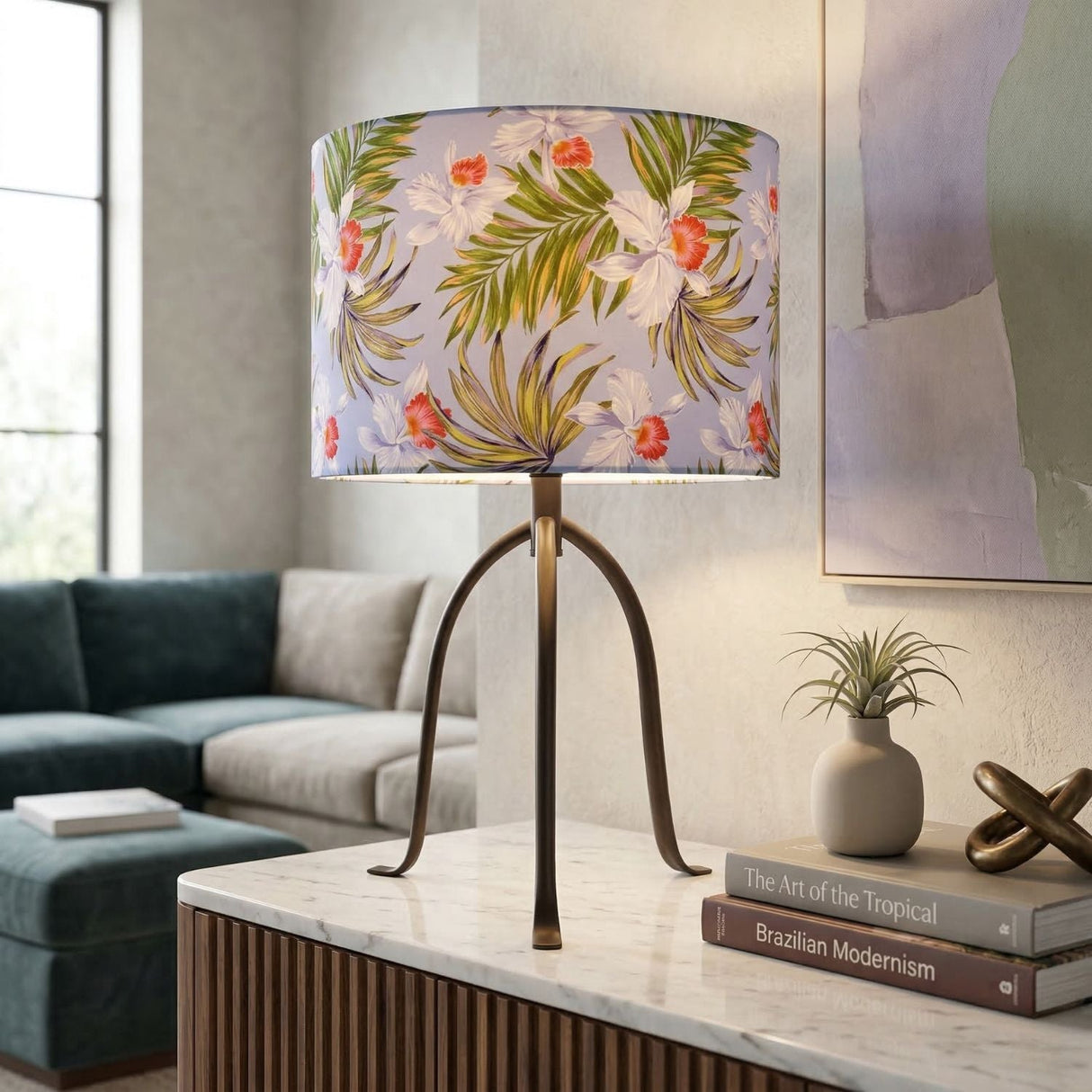 Modern European furniture - Floral Print Linen Table Lamp S - www.oroa.com