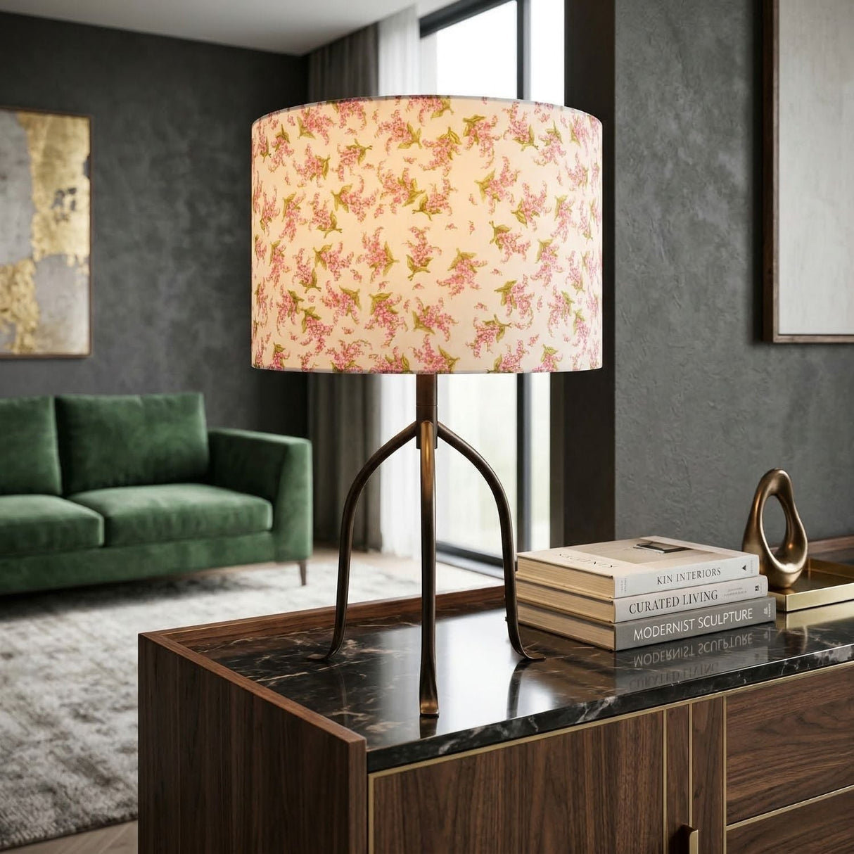 Modern European furniture - Floral Print Linen Table Lamp S - www.oroa.com