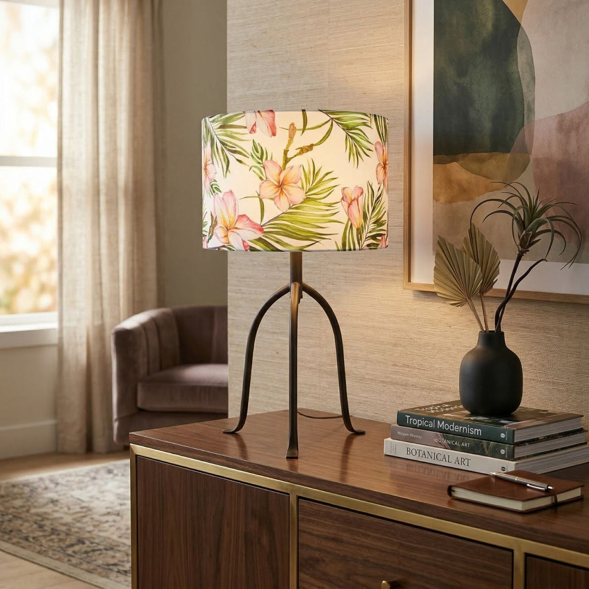 Modern European furniture - Floral Print Linen Table Lamp S - www.oroa.com