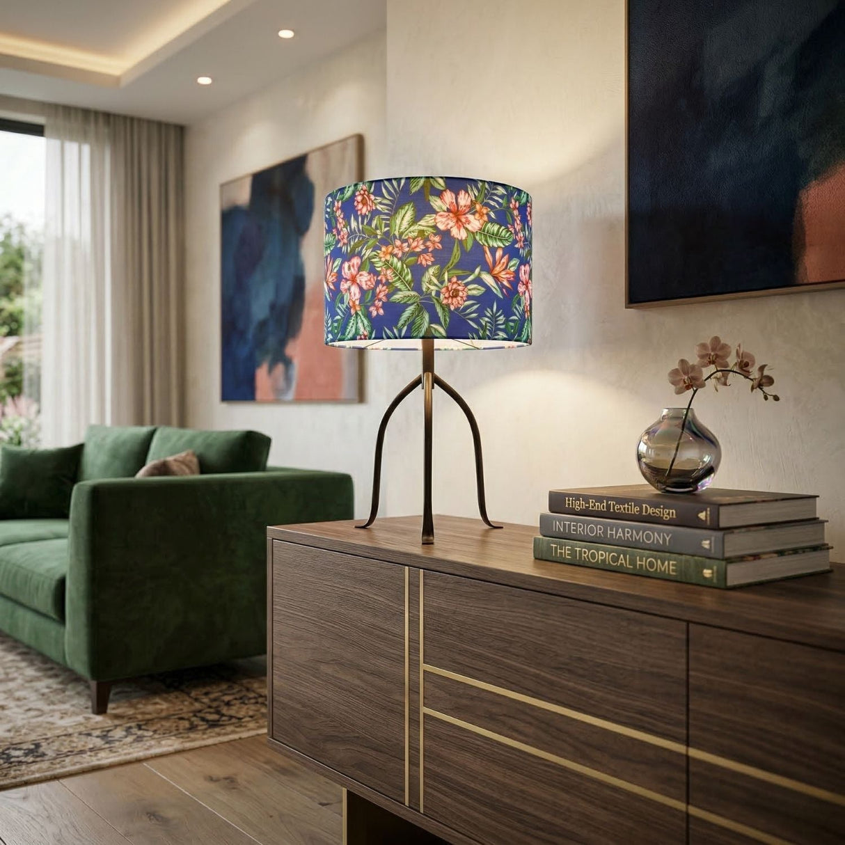 Modern European furniture - Floral Print Linen Table Lamp S - www.oroa.com