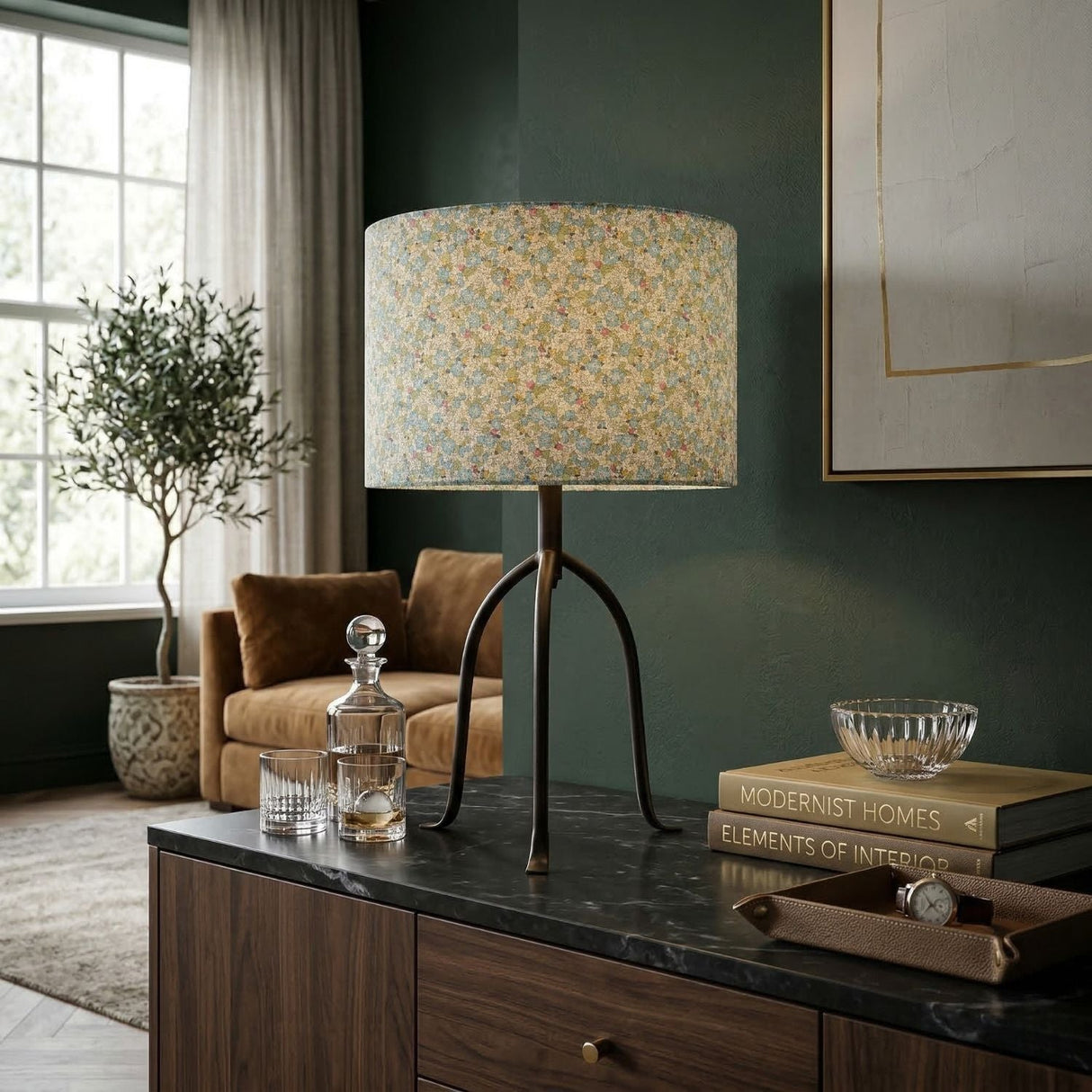 Modern European furniture - Floral Print Linen Table Lamp S - www.oroa.com