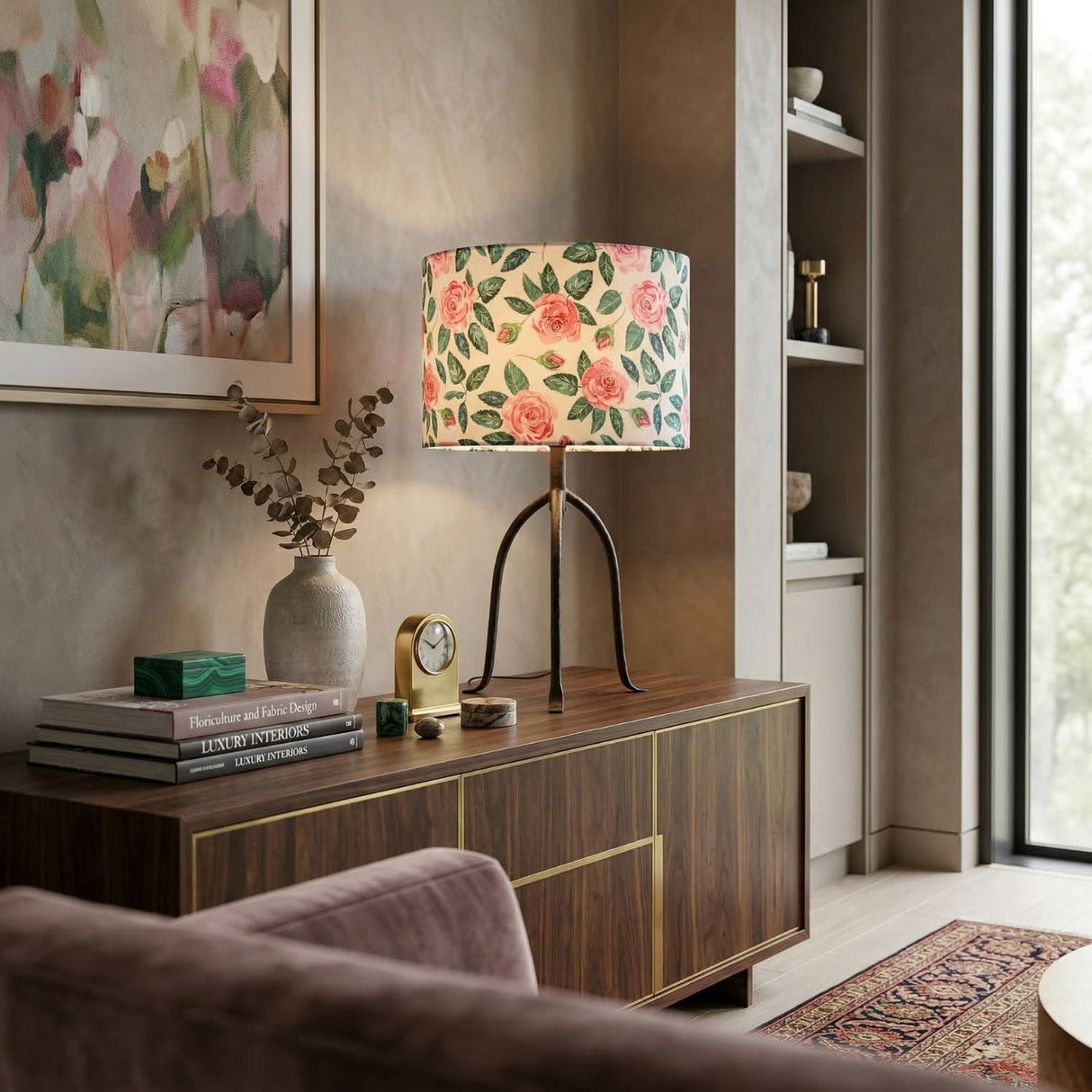 Modern European furniture - Floral Print Linen Table Lamp S - www.oroa.com