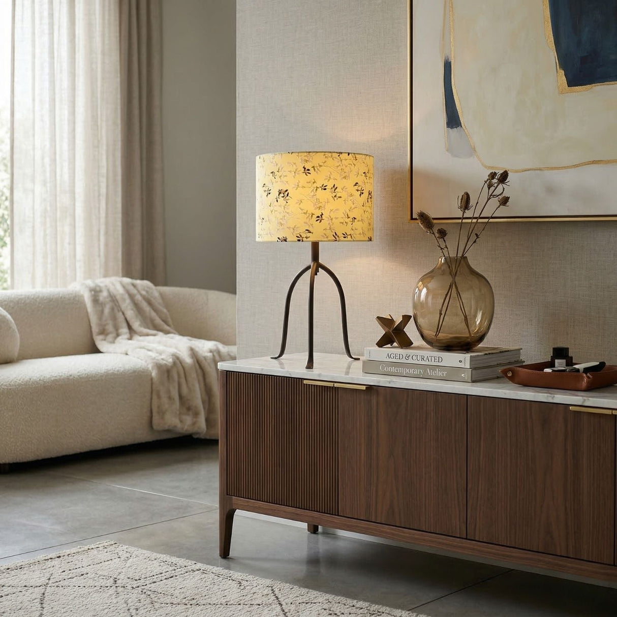 Modern European furniture - Floral Print Linen Table Lamp S - www.oroa.com