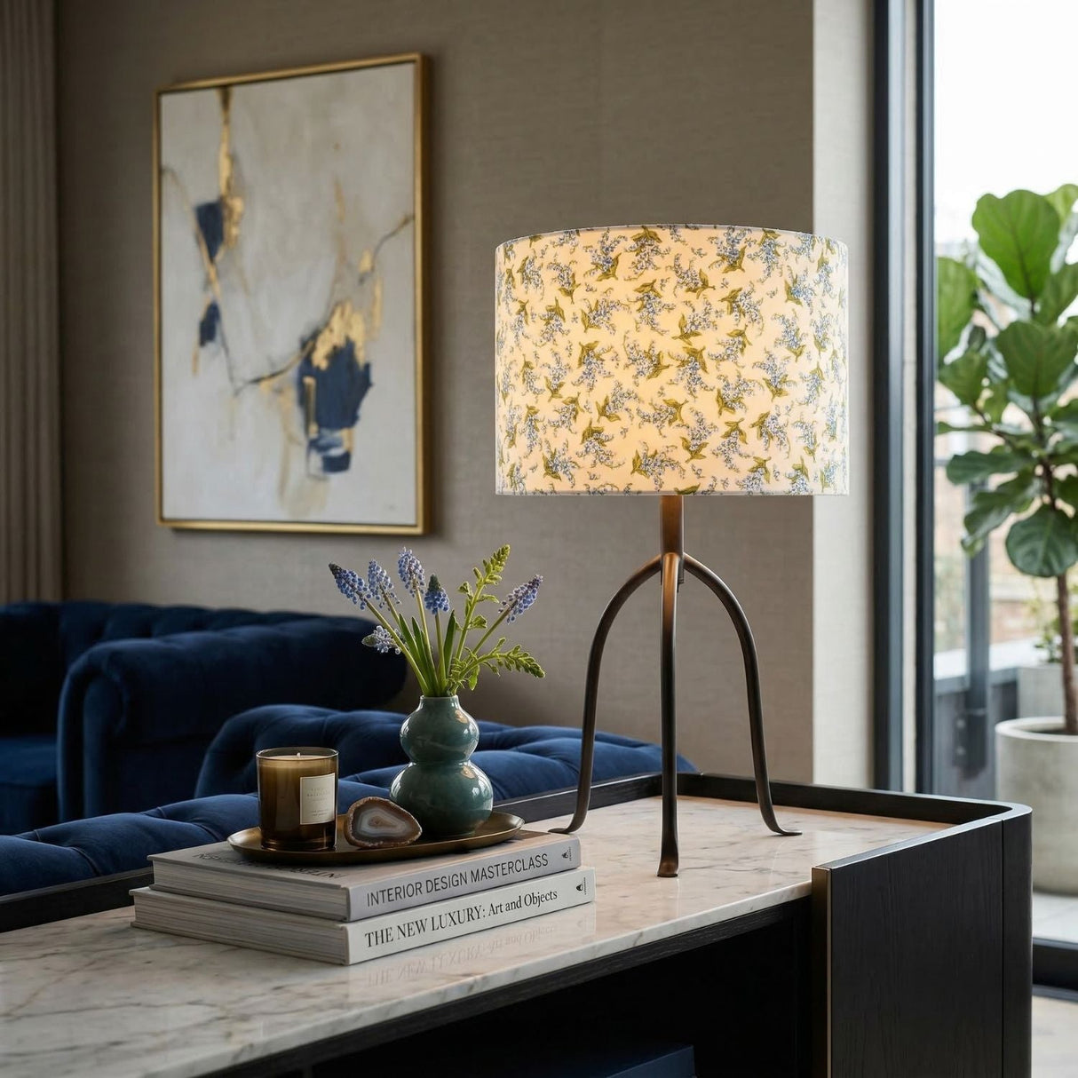 Modern European furniture - Floral Print Linen Table Lamp S - www.oroa.com