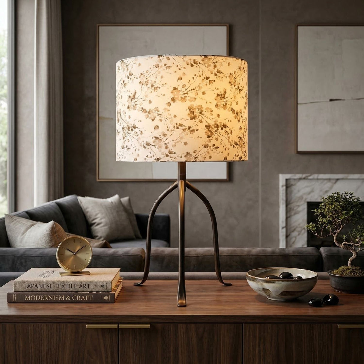 Modern European furniture - Floral Print Linen Table Lamp S - www.oroa.com