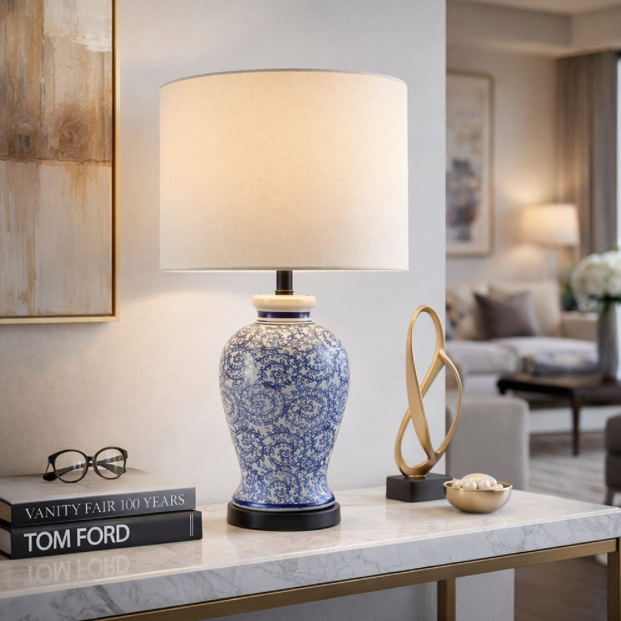 Modern European furniture - Blue Vines Ceramic Table Lamp - www.oroa.com