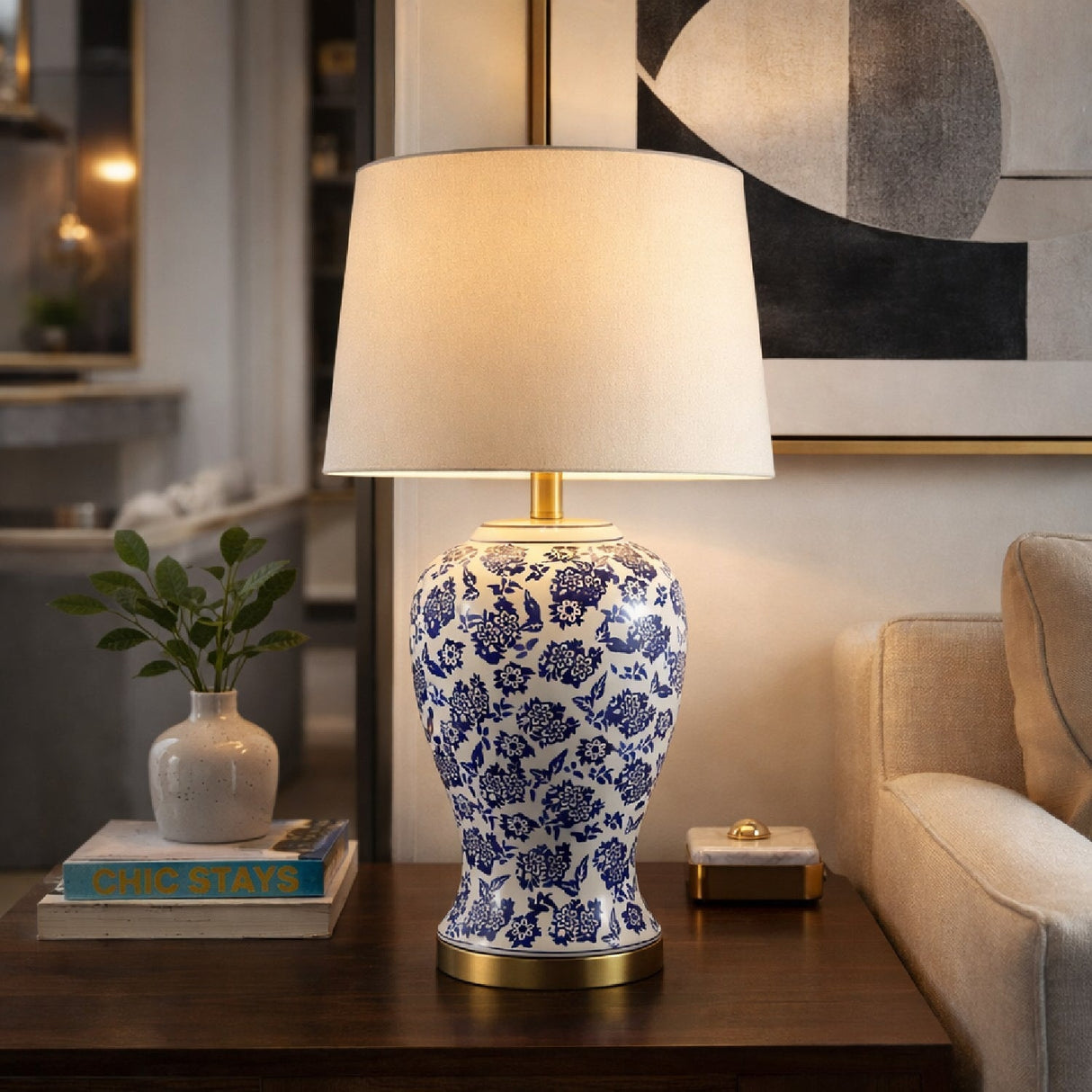 Modern European furniture - Blue Flowers Ceramic Table Lamp - www.oroa.com