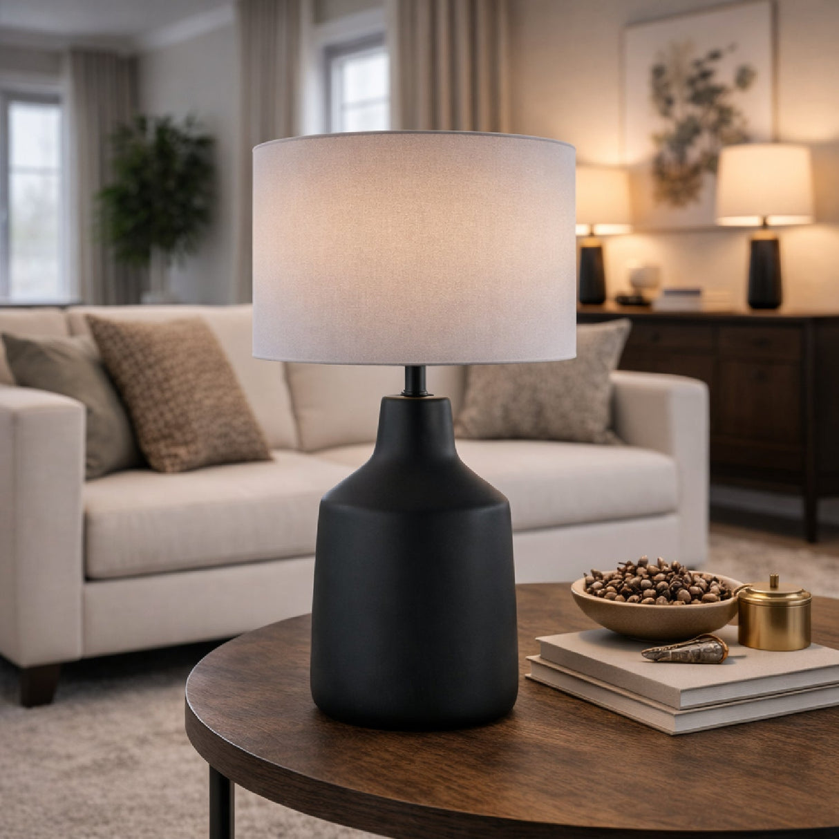 Modern European furniture - Concrete Base Linen Table Lamp - www.oroa.com