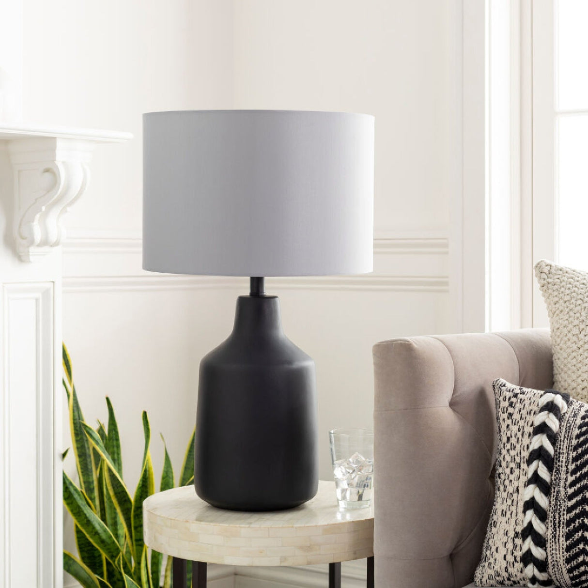 Modern European furniture - Concrete Base Linen Table Lamp - www.oroa.com