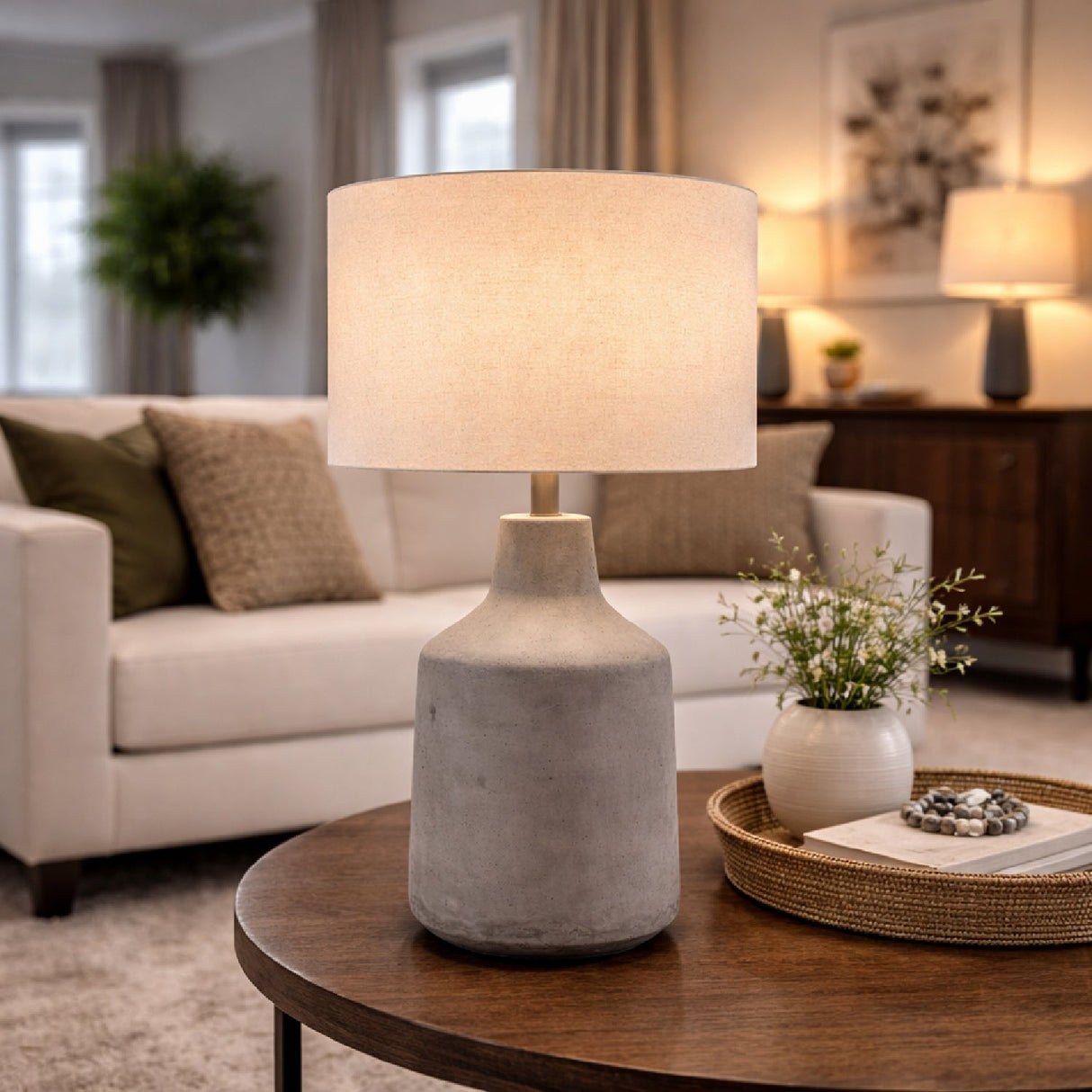 Modern European furniture - Concrete Base Linen Table Lamp - www.oroa.com