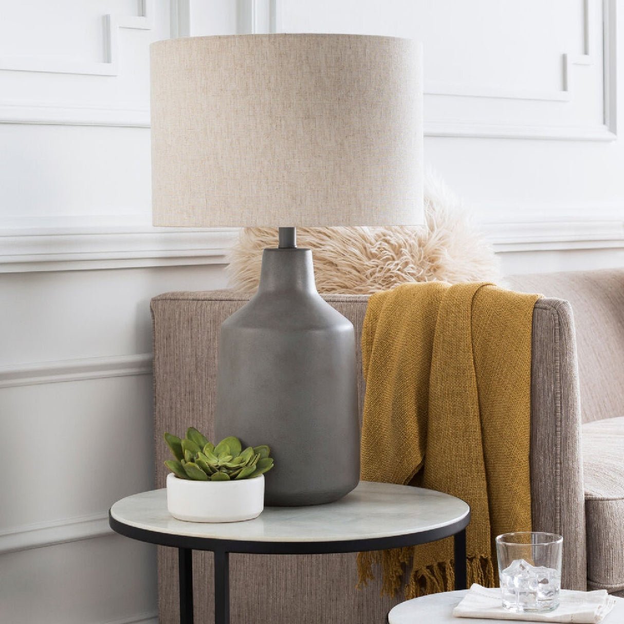 Modern European furniture - Concrete Base Linen Table Lamp - www.oroa.com