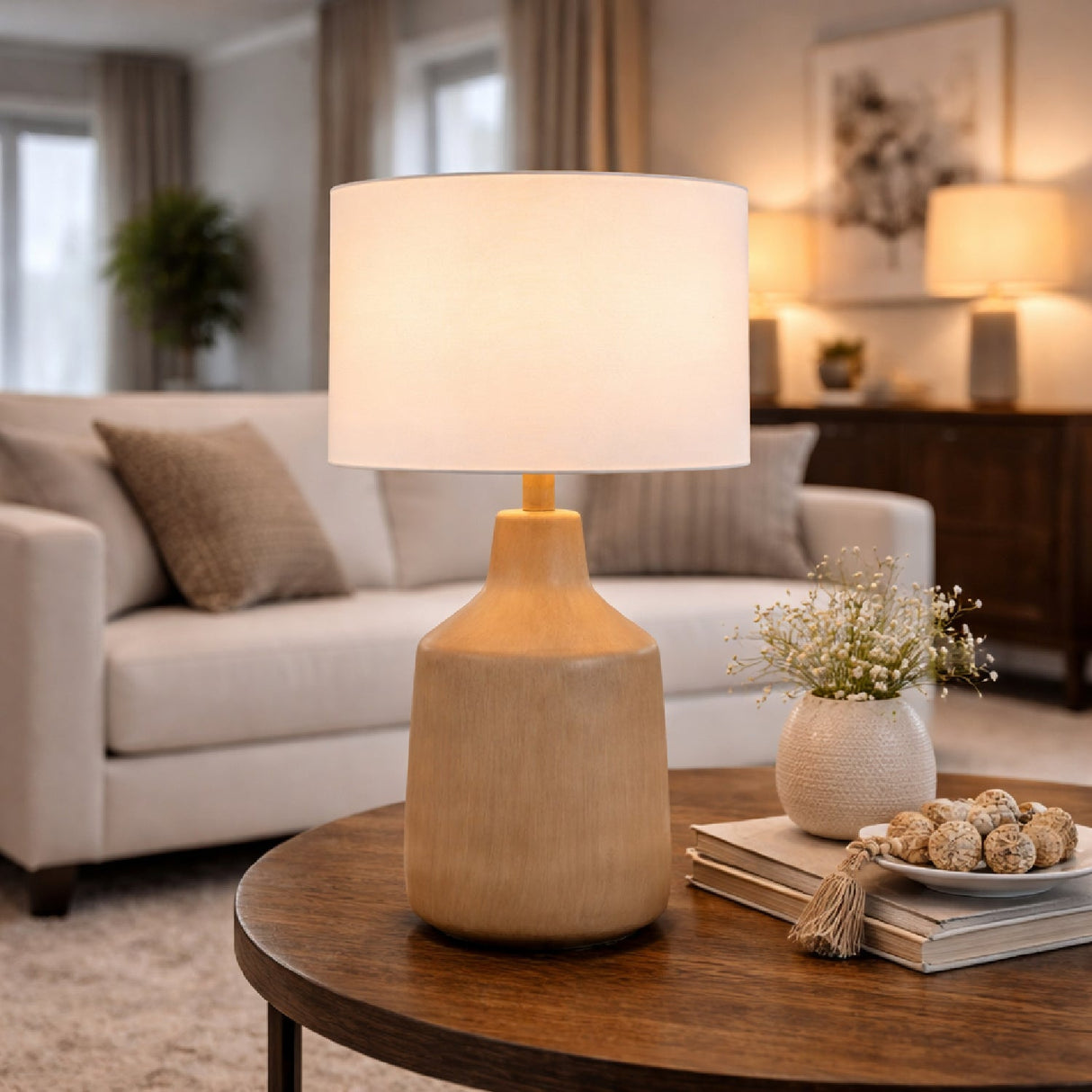 Modern European furniture - Concrete Base Linen Table Lamp - www.oroa.com