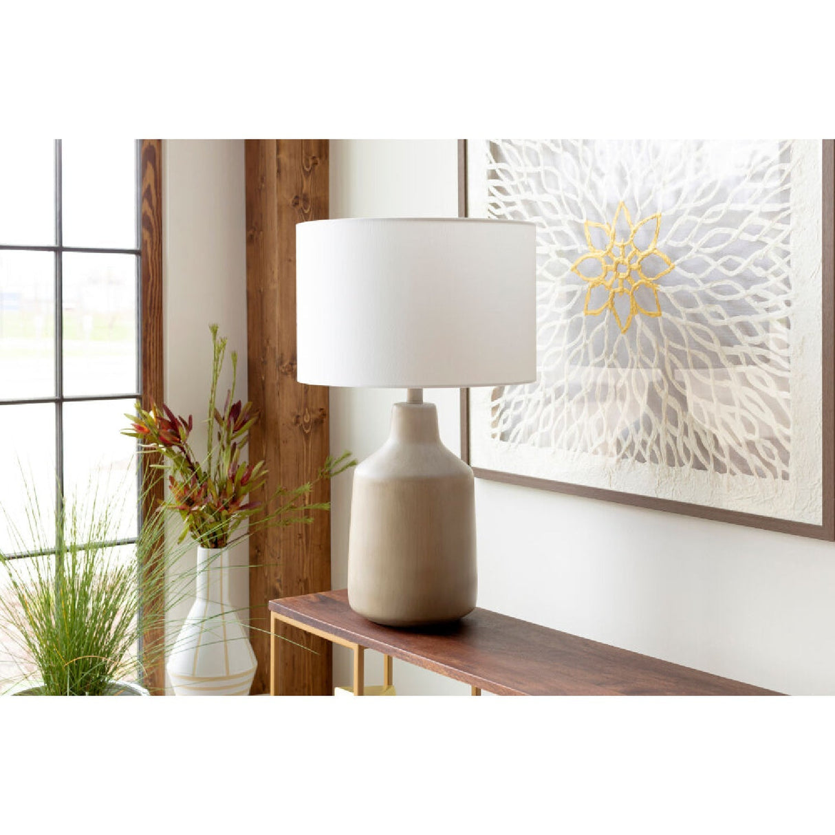 Modern European furniture - Concrete Base Linen Table Lamp - www.oroa.com